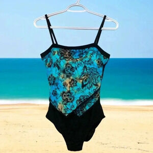 It Figures! Tummy Thinner One Piece Bathing Suit with  Straps